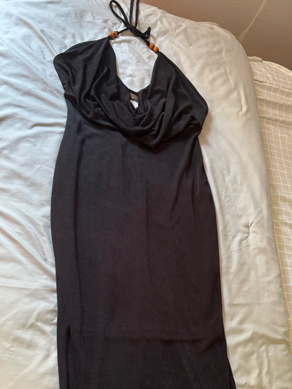 Women’s Black Draped Halter Dress